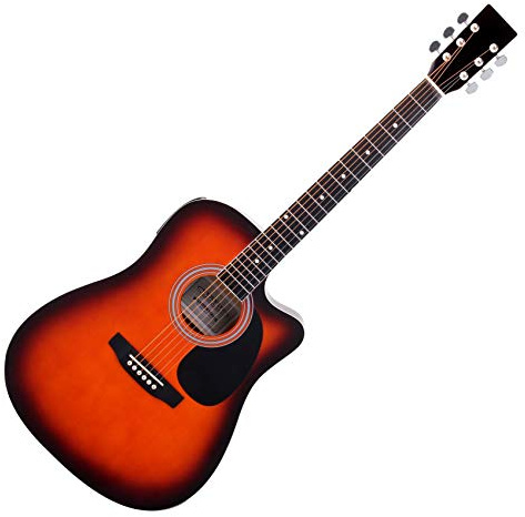 Classic Cantabile WS-10SB-CE Guitarra Western dreadnought cutaway, acústica y amplificada, pickup, EQ 3 bandas + Presence, afinador LCD, salidas XLR y jack, acabado sunburst brillante.