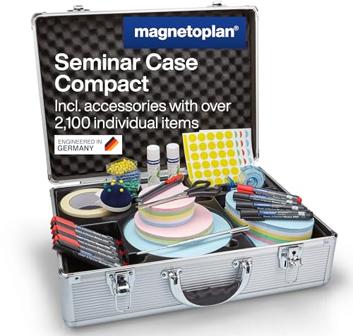 magnetoplan Moderationskoffer Kompakt | Inkl. 2100 Teile | HxBxT 340x470x165mm | Abschließbar für Schulungen & Seminare | Hochwertig & mobil