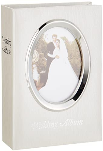 Pioneer Photo Albums 100-Pocket Moire Cover Album with Silvertone Oval Frame and Wedding Album Text for 4 by 6-Inch Prints, Ivory