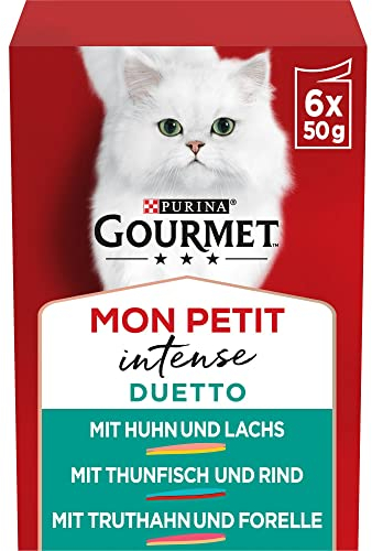 Gourmet Mon Petit Duetto Intense Katzenfutter nass, Sorten-Mix mit Fisch, 8er Pack (8 x 6 Beutel à 50g)