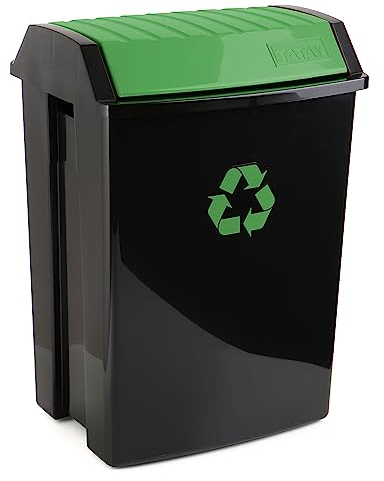 TATAY Recycling Kitchen Bin with Swing Lid 50L | Indoor and Outdoor Use | Fits 30L to 50L Bags | Anti-UV Finish | BPA-Free Durable Plastic | 40.5x33.5x57.5 cm, Black, Glass