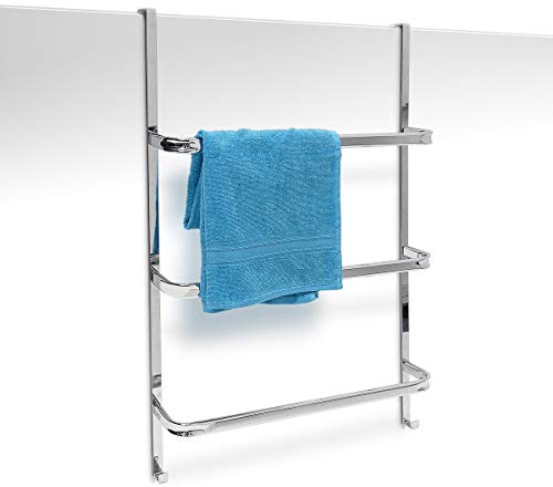 Relaxdays Portasciugamani da Bagno, Scala per la Porta, 3 Barre, Acciaio Inossidabile, HxLxP: 85 x 54 x 11 cm, Argento