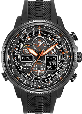 Citizen Men's Promaster Navihawk Eco-Drive Pilot Watch, Atomic Timekeeping, Chronograph, Power Reserve Indicator, Luminous, Anti-Reflective Crystal, Black Rubber Strap (Model: JY8035-04E)