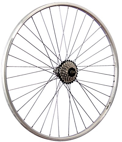 28 Zoll Hinterrad Yak19 Hohlkammerfelge mit 7 Fach Shimano Schraubkranz - Silber