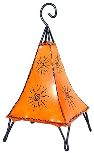 Simandra Orientalische Lampe Stehlampe marokkanische Hennalampe Lederlampe Tischleuchte Stehleuchte Orient Pyramide Sonne 40 cm Color Orange