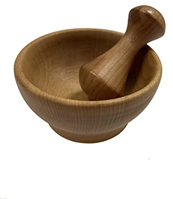 EFO Mörser mit Stößel Holz - Holzmörser und Stößel Set - Holzmörser mit Stößel - Holzstößel und Mörserschale zum Mahlen von Gewürzen und Kräutern