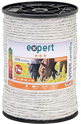 VOSS.farming 1200m Weidezaunseil 6mm Elektrozaunseil 7X 0,2 NIRO weißes Elektroseil Zubehör – für Weidezaun Elektrozaun Ponyzaun Pferdezaun Stromzaun