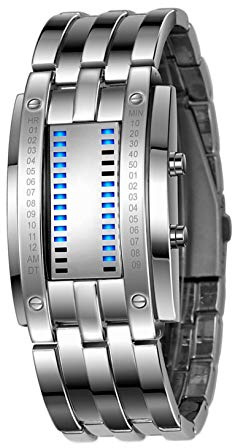 Fashion Casual Binary LED Military Men's Sports Stainless Steel Quartz Rectangle Wrist Watch Silver (Silver)