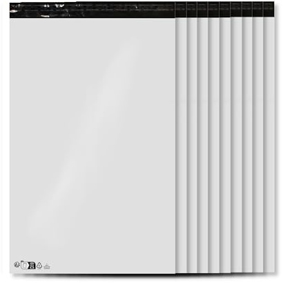 Enveloppes plastique blanches opaques 450 x 550 mm, pochettes d'expédition 45x55 cm 60 microns. Enveloppe plastique 45 x 55 fine 32g, légère, solide, inviolable et imperméable. Lot de 10