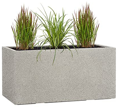 Pflanzwerk® Pflanzkübel TUB Granit Grau 40x80x40cm XXL – Rechteckig – Großer Fiberglas Blumenkübel für außen und innen - Frostbeständig - UV-Schutz – Markenqualität