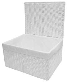 Arpan White Paper Rope Woven Storage Xmas Hamper Basket Box With White Cloth Lining (Medium -W32.5xD24xH15cm)
