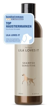 LILA LOVES IT Shampoo Sensitive für Hunde – Hundeshampoo mit Aloe Vera, Mandelöl, Ringelblume und Kamille, spendet Feuchtigkeit, wirkt beruhigend und rückfettend, 250 ml