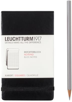 LEUCHTTURM1917 333843 Bloc de notas Pocket (A6) 90 x 150 mm, Tapa Dura, 184 páginas numeradas, Negro, Cuadriculada