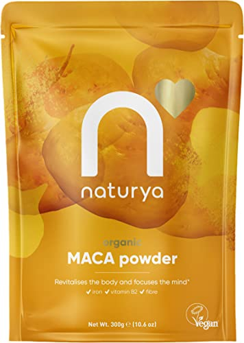 Naturya | Peruvian Organic Raw Maca Powder 300g | Certified Organic, Vegan & Kosher Superfoods | Packed with Vit B2, Iron & Fibre