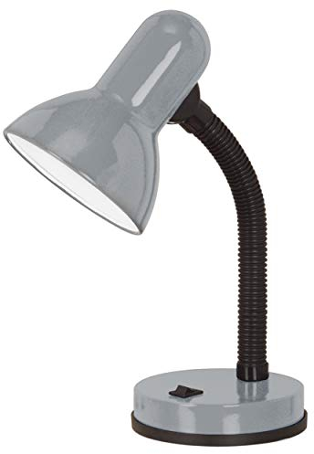 Eglo lampada da tavolo Basic 1, lampada da tavolo uno punto luce, lampada da scrivania in acciaio e plastica, argento, attacco E27