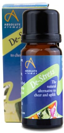 Absolute Aromas Mélange d'Huiles Essentielles De-Stress 10 ml - Huiles essentielles de lavande, de jasmin, d'encens et d'ylang-ylang 100% pures à utiliser dans des diffuseurs et en aromathérapie - L'alternative naturelle pour égayer et revigorer