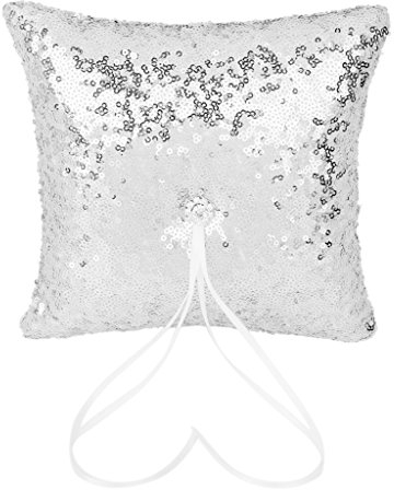 Generico Cuscino Portafedi in Lustrino Argento Porta Anelli Decorazioni Matrimonio