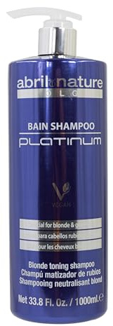 abril et nature - Platinum Professional Shampoo - For Blonde, Bleached, Highlighted, and/or Gray Hair - Violet Toner - Goodbye Yellow Tones - Platinum Appearance - 1000 ml