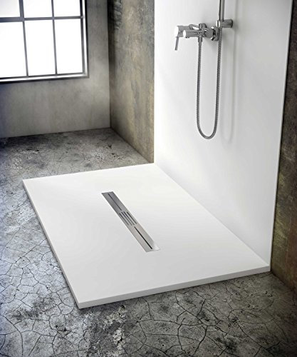 Walk-In Shower with Shower Channel 100 x 90 cm Mineral Cast - Floor-Level Shower 90 x 100 cm - Can be Shortened at the Factory