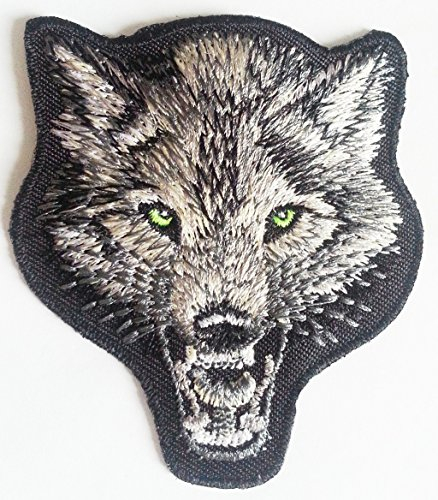 Aufnäher Patches für Jacken Jeans Kleidung Bügelbilder Flicken Stoff Patch Kleider Aufbügler zum Aufbügeln 7,6 x 7 cm Wolf 