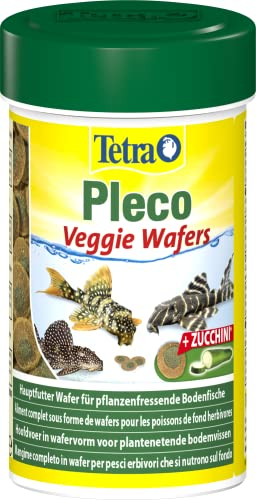 Tetra Pleco Veggie Wafers - Fischfutter für pflanzenfressende Bodenfische, Alleinfutter mit mineralreicher Zucchini für verbesserte Vitalität, 100 ml Dose