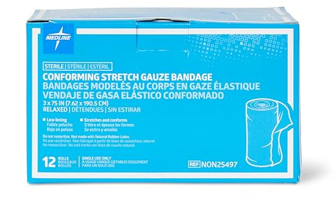 Medline Sterile Conforming Gauze Bandages, 3 x 75, Ideal for Wound Care, Pack of 96