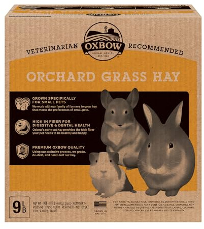 Oxbow Animal Health Orchard Grass, Guinea Pig Hay, Rabbit Hay, Small Pet Bunny Supplies, All Natural Grass for Guinea Pig, Bunny, Chinchilla & Hamster, Oxbow Rabbit Supplies for Bunnies, 9 lb. box