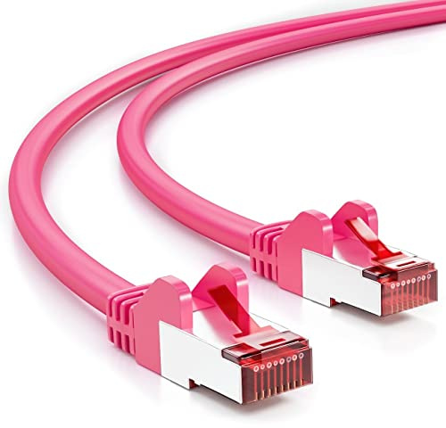 deleyCON 30m Netzwerkkabel Cat6-1000 Mbit (Kupfer, S/FTP, Halogenfrei) RJ45 Gigabit Patchkabel Ethernet LAN Kabel Cable - für DSL Internet WLAN Switch Router Modem Patchpanel POE - Magenta