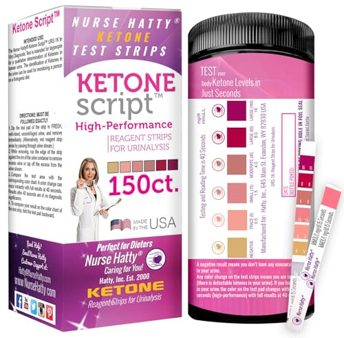 Nurse Hatty 150 - The ORIGINAL - PERFORMANCE-TESTED - USA-made Ketone Test Strip w Built-in Color Chart – Free Keto eBook & App - Urine Test for Ketogenic, Ketosis, Low Carb, Atkins & Paleo Diets – XL