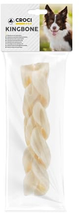 Croci King Bone - Treccia osso per cani, Snack premio masticativo per cani in pelle bovina naturale, dental stick per la pulizia dei denti, 15 cm - 50 g
