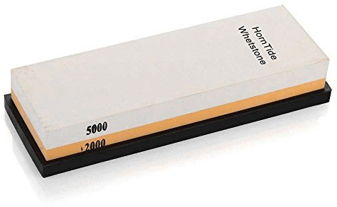 HornTide 2000/5000 Grit Combination Whetstone, Two-Sided Knife Sharpener, 7-Inch Sharpening Stone, Plastic Stand Included
