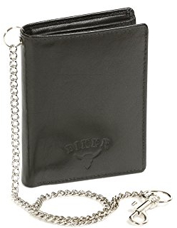 LEAS Bikerkombibörse Bikerbörse Trucker mit Chrom-Kette Biker in Echt-Leder, schwarz