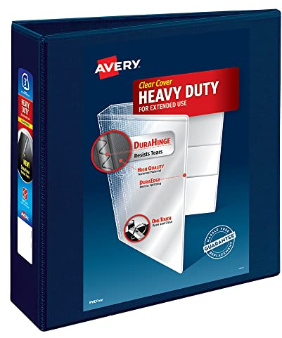 Avery Heavy-Duty View 3 Ring Binder, 3 One Touch EZD Rings, 670-Sheet Capacity, 3.5 Inch Wide Spine, Great for Home, School Supplies, Office, or Organization Needs, 1 Navy Blue Binder (79803)