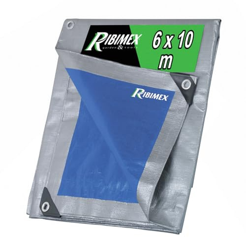 Ribimex Telone Impermeabile per Esterno PRO 6x10 m in Polietilene con Occhielli in Alluminio, Angoli e Orli Rinforzati, 250 gr/m², Ideale per Uso Prolungato e Protezione da Intemperie - PRB25006X10