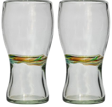 Tumia LAC Pinte (Verre à bière) Artisanal - Verre recyclé - Bande Multicolore - par 2 pièces