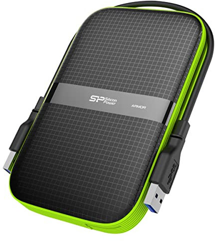 Silicon Power 1TB Armor A60 Disco Duro Portable USB con Estuche Resistente a Golpes y al Agua. USB 3.0, 2.0, Modelo SP010TBPHDA60S3K, Negro