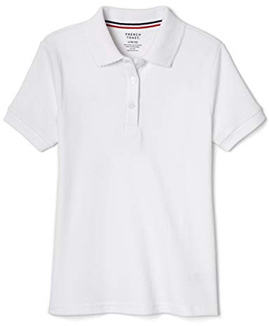 French Toast Girls' Picot Collar Polo Short Sleeve Shirt (Kids Standard & Plus Size), White, 6X