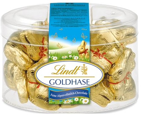 Lindt Mini GOLDHASEN | 200g Dose mit 20 x 10g | Vollmilch-Schokolade in Hasenform | Osterschokolade für Kinder & Familie | Schokoladengeschenk zu Ostern | Schokoladenhasen | Lindt Osterhase