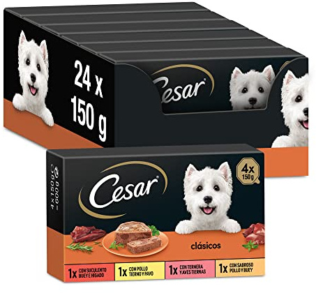 Cesar Comida Húmeda para Perros, Selección de Clásicos en Paté, Multipack (Pack de 6 x 4 Tarrinas x 150g)