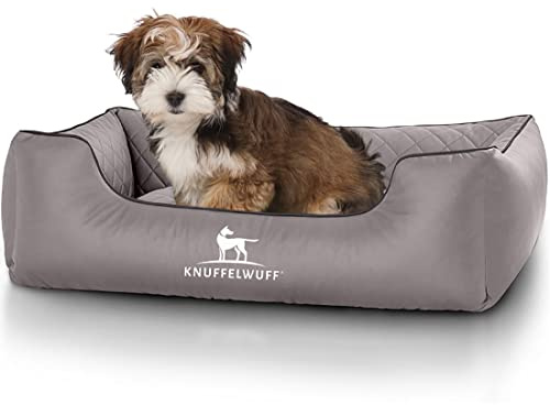 Knuffelwuff Hundebett Kunstleder Hundekorb Hundesofa Hundekissen Hundekörbchen waschbar Milan, M-L 85 x 63cm, grau