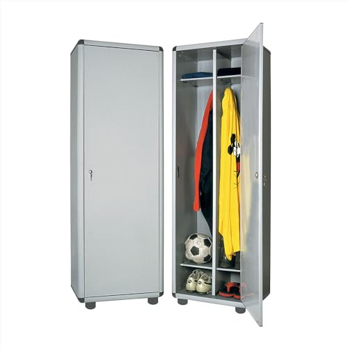 Armadietto Mobile Spogliatoio in PVC Con Chiave 1 Anta H. 175 x L. 59 x P. 39 cm Grigio Sporco Pulito Salvaspazio Ripiano Appendiabiti per Interno Lavoro Piscina Casa
