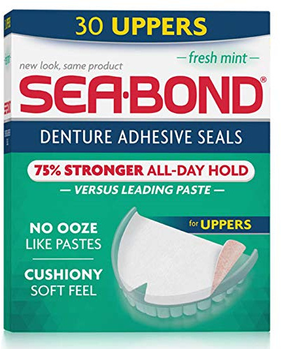 SEA-BOND Denture Adhesive Seals Uppers Fresh Mint, 30 Each (Pack of 3)