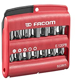 FACOM - 28-Piece Screwing Bit Set - E.120PB - Box with Flat, PH, PZ Torx and Six-Point Bits - PA66 Polyamide - High Strength - Case - Hand Tools