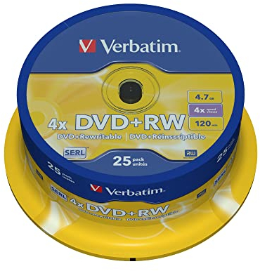 Verbatim DVD+RW Matt Silver 4.7GB DVD+RW 251356- DVD+RW Rohlinge (4,7 GB, DVD+RW, 25, 120 Min, Polycarbonat, 120 mm)