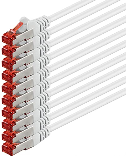 1aTTack.de - 10x 1m CAT6 Patchkabel S/FTP PIMF Schirmung CAT.6 RJ45 Netzwerkkabel Ethernetkabel DSL LAN Router Switch Modem Patchfeld - weiß - 10 Stück