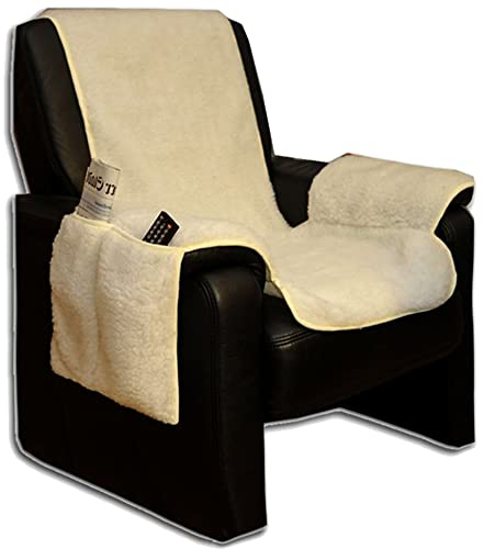 Brandsseller Sesselschoner Sesselüberwurf Sesselauflage Sesselbezug Polster kuschelweich in Lammflor-Optik - mit seitlichen Taschen - Natur