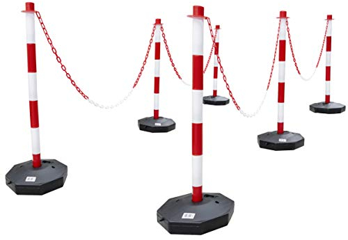 Lot de 6 poteaux de délimitation + chaîne en PVC de 9 m Blanc/rouge
