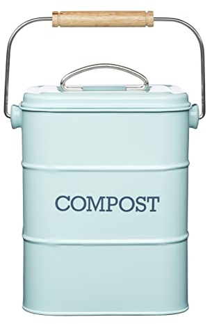 KitchenCraft Living Nostalgia Metal Kitchen Compost Bin, Vintage Blue, 16.5 x 12 x 24 cm