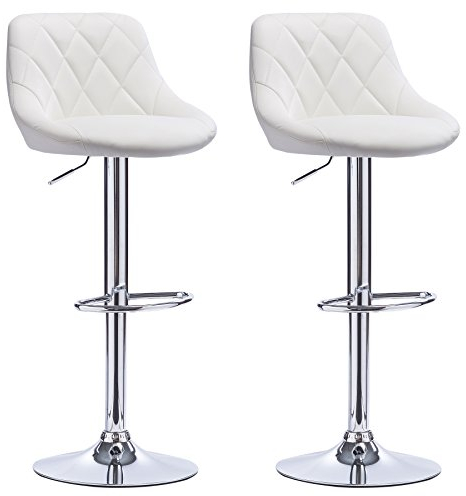 WOLTU Barhocker 2er Set, Barstuhl mit Lehne, höhenverstellbar drehbar, gepolsterter Kunstledersitz, rutschfestes Metallfuß, für Küche Hausbar, Weiss