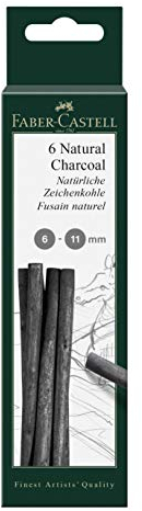 FABER-CASTELL 129398 - Zeichenkohle Pitt natürlich, 6 Stück, 6-11 mm